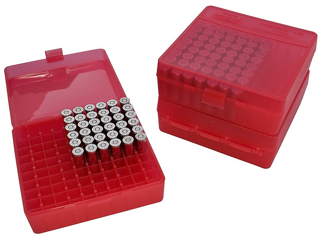 MTM P100-3 Flip-Top Ammo Box CLEAR RED content 100